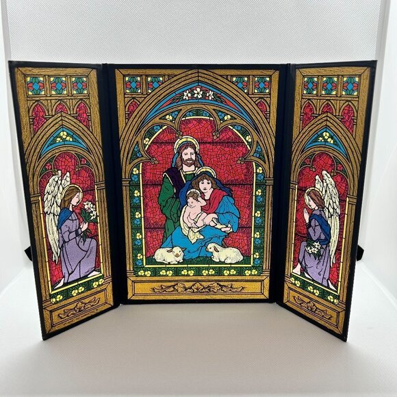 Vintage Seriglass by Yorkraft 4 x 9 double St Francis with animals stained glass - Picture 1 of 5
